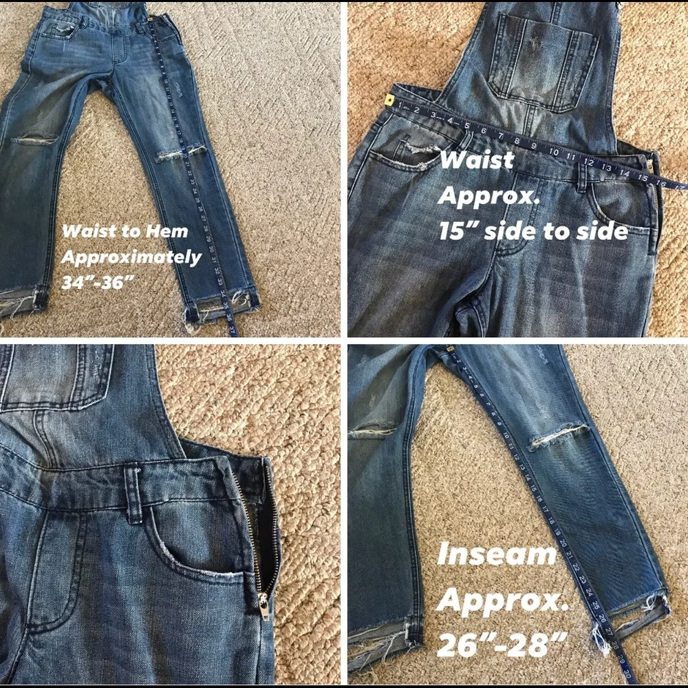 Distressed Denim Overalls SZ Small - Picture 3 of 11